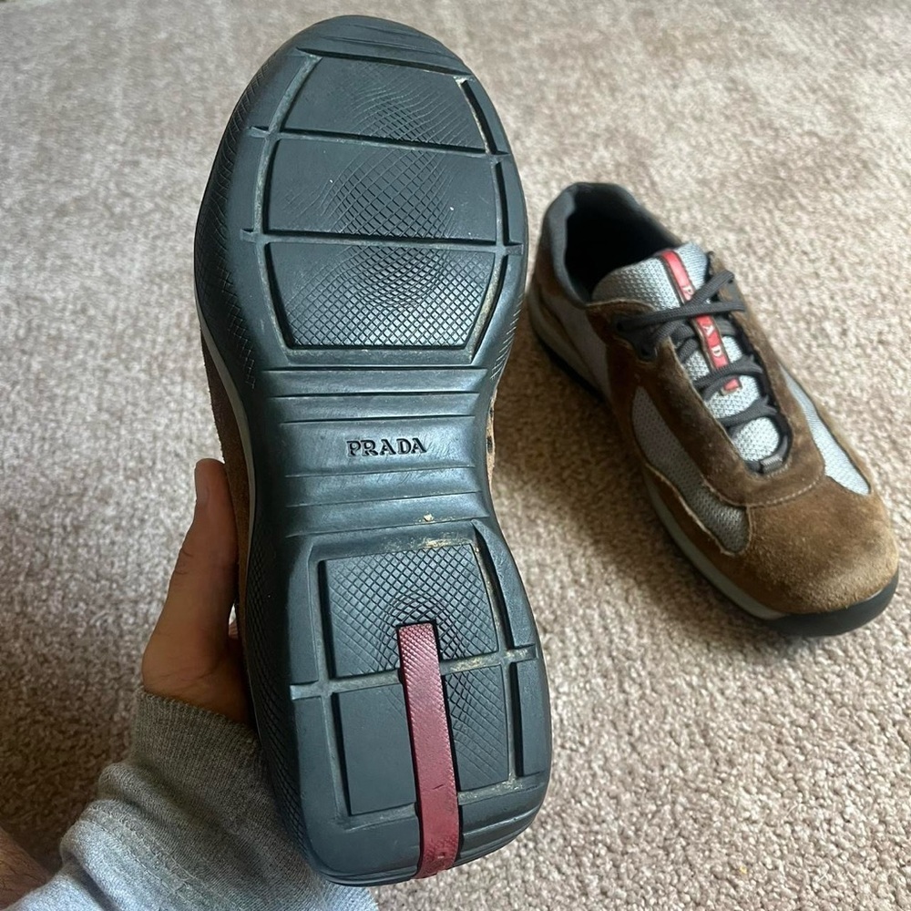 VTG 00s / Y2K Prada Americas Cup Brown Suede Leather Sneakers - Picture 6 of 7